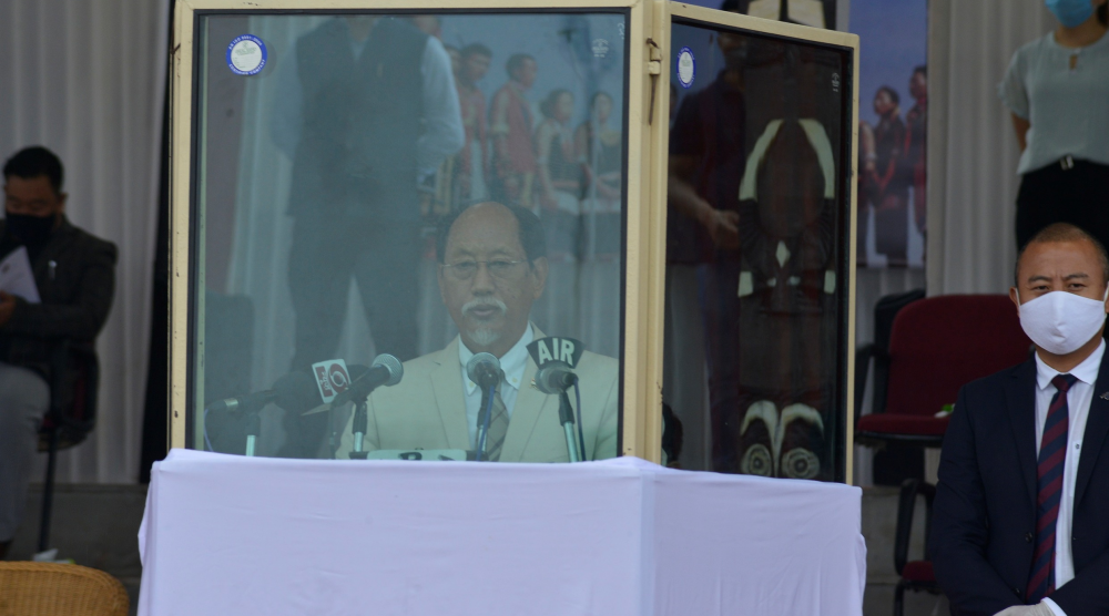 Nagaland Chief Minister addressing the State level celebration of India’s 74th Independence Day  at Secretariat Plaza, Kohima on August 15, (DIPR Photo)
